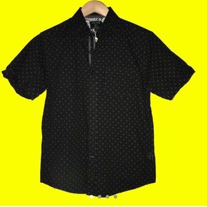 FILTER BLACK GOLD BUTTON UP POLKA DOT CASUAL TOP
